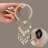 Flyshadow Women Pearl Flower Hair Clip Bowknot Tassel Hair Claw Girls Elegant Crystal Hair Elegant Accessories for Women Creattive Gifts