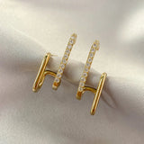 Flyshadow New Design Irregular U-shaped Gold Color Earrings for Woman Korean Crystal Fashion Jewelry Unusual Accessories Girls