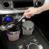 Flyshadow Car Ashtray Portable Bling Cigarette Smokeless Cylinder Cup Holder with Blue LED Light Indicator Car Accessories for Women