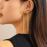 Flyshadow Gold Metal Bow Women's Eardrop Luxury Knotted Designer Y2k Fashion Banquet Wedding Earrings For Femme Fashion Jewelry 2024