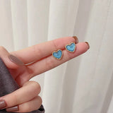 Flyshadow Blue Resin Heart Earrings for Women Girls Korean Small Cute Stud Earrings Wedding Party Fashion Jewelry Wholesale Gift