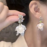 Flyshadow French Irregular Petal Earrings Light Luxury Retro Crystal Tassel Shell Earrings For Women Fashion Jewelry Wholesale