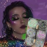 Flyshadow 6-Color Holographic Chameleon Glitter Gel Set Body Makeup Multicolor Sparkle for Face/Hair/Eyes/Lips Suitable for Halloween Xmas