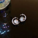 Flyshadow New Korean Zircon Moon Crystal Stud Earrings Cute Moonlight Stone Earrings Birthday Party Anniversary Jewelry Accessories