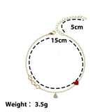 Flyshadow Fashion Red Stone Charm Bracelet for Woman Romantic Gold Color Chain Cute Heart Cuff  Girl Jewelry Gift