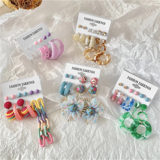Flyshadow New American Acrylic Earring Set Female Creative Handmade Exaggerated Candy-Colored Earrings