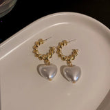 Flyshadow 2024 New Women Jewelry Sweet Heart Pearl Earrings Popular Golden Plating Simulated Pearl Drop Earring For Girl Lady Gifts