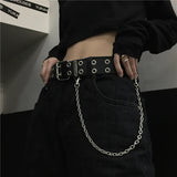 Flyshadow Women Double Ring Belts Double Hole Eyelet Grommet Leather Buckle Punk Pin Belt Leisure Dress Jeans Gothic Waistband