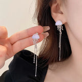 Flyshadow Lovely Deep-Sea Jellyfish Elves Long Tassel Drop Earrings Mini Star Transparent Crystal Chain Earrings Women Jewelry Gifts