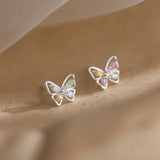 Flyshadow Korean Cute Hollow Butterfly Earrings for Women Exquisite Colorful Zircon Small Stud Earrings Girls Aesthetics Jewelry