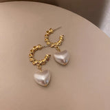 Flyshadow 2024 New Women Jewelry Sweet Heart Pearl Earrings Popular Golden Plating Simulated Pearl Drop Earring For Girl Lady Gifts