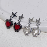 Flyshadow Y2K Goth Liquid Heart Cross Star Pendant Earrings Women Red Zircon Love Dangle Earring Gothic Irregular Tassel Earrings Xmas