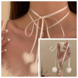 Flyshadow Snowflake Diamond Sparkling Women's Pendant Fur Ball Strap Imitation Pearl Fashion Necklace For Women Banquet Party Jewelry