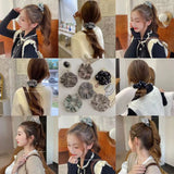 Flyshadow Vintage Leopard Plaid Pattern Hair Ropes Big Size Soft Silk Elastic Hair Ties Elegant Women Ponytail Holder Hair Scrunchies