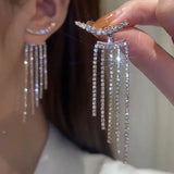 Flyshadow Luxury Sparkling Long Tassel Drop Earrings for Women Zircon Earrings New Shiny Wedding Statement Party Exquisite Jewelry Gifts