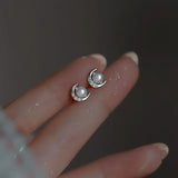 Flyshadow Needle Earrings Moon Rabbit Lovely Rhinestones Stud Earrings Elegent Minimalism Silver color  Fashion Jewelry