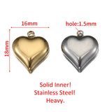 Flyshadow 5pcs Solid Inner Stainless Steel Love Heart Pendants Charm Gold Color 16x18mm Charms for Necklace Bracelet Chains DIY Ornaments