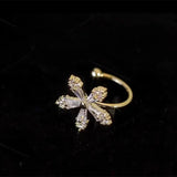 Flyshadow Korean Bling Crystal Flower Ear Clips Without Piercing Earrings for Women Fashion Butterfly Ear Cuff Wedding Party Jewelry