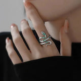 Flyshadow Red Green Black Drop Glaze Punk Snake Rings for Women Men Retro Silver Color Open Adjustable Finger Rings Fashion Female Jewelry