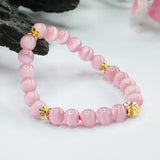 Flyshadow Charming Pink Crystal Bracelet for Womne Peach Blossom Cat Eye Stone Beads Tennis Bracelet Fashion Jewelry Sweet Girls Accessory