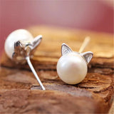 Flyshadow Fashion Earings Jewelry Silver Color Small Pearl Cat Stud Earrings for Women Girls Summer Daisy Flower Earring Pendientes