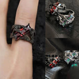 Flyshadow 2024 New Punk Black Rings Thorns Vine Twine Red Rhinestones Hollow Unsex Couple Finger Ring Women Men Jewelry Gift Accessories