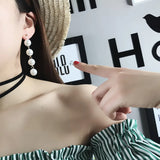 Flyshadow Elegant Long Pearl Drop Earrings for Women Wedding Party Trendy Big Jewelry Temperament Retro Statement Dangle Earrings