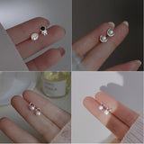 Flyshadow Earrings Moon Rabbit Lovely Rhinestones Stud Earrings Elegent Minimalism Silver color  Fashion Jewelry