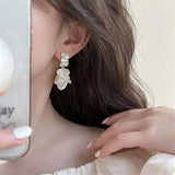 Flyshadow French Irregular Petal Earrings Light Luxury Retro Crystal Tassel Shell Earrings For Women Fashion Jewelry Wholesale