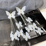 Flyshadow New Design Jewelry Long White Butterfly Tassel Earrings Party Gifts for Women Celebrity Exaggerated Wedding Dress Accessories