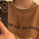 Flyshadow Cute Plush Bear Pendant Necklace for Girls Women Korean Fashion Bear Long Sweater Neck Chain Necklaces Collar Jewelry