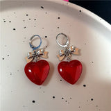 Flyshadow Y2K Vintage Goth Red Pink Crystal Heart Bowknot Cross Earrings Girl Christmas Rave EMO 2000s Aesthetic Scene Jewelry Accessories