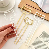 Flyshadow Girls Hair Decoration Cute Frosted Metal Cat Fork Hairpin Simple Modern Flat Hair Accessories Daily Temperament Little Cat Clip