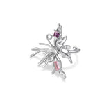 Flyshadow Fashion Silver Color Liquid Metal Butterfly Ring For Women Retro Purple Crystal Red Gemstone Open Adjustable Ring Party Jewelry