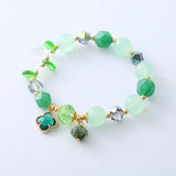 Flyshadow Green Agate Crystal Bracelet for Women with Sweet and Elegant Four-Leaf Clover Pendant Ideal Gift for Classmates and Girlfriends