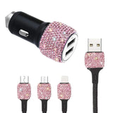 Flyshadow New Bling USB Car Charger 5V 2.1A Dual Port Fast Adapter Pink Car Decor Car Styling Diamond Car Accessories Interior for Woman