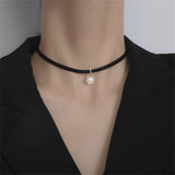 Flyshadow Kpop Cortical Thin Clavicle Chain Collar Simple INS imitation Pearl Pendant Choker Necklace For Women Neck Strap Jewelry