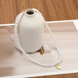 Flyshadow French Retro Imitation Pearl Choker Gold Alloy Love Pendant Necklace For Women Fashion Chain Jewelry Trendy Accessories