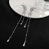 Flyshadow Korean Elegant Elf Butterfly Zircon Clip Earrings for Women Girls Fashion Long Tassel No Piercing Ear Cuff Jewelry Gifts