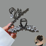 Flyshadow New black swan metal hair clip elegant Women pearl flower ponytail clip fashion shark clip headdress summer accessory