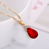 Flyshadow 2024 New Pigeon Blood Red Garnet Water Drop Necklace with Collar Chain Pendant Personalized and Versatile temperament