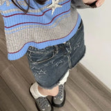 Flyshadow Y2k Vintage Denim Skirt Women Kawaii Harajuku Sexy Mini Skirts Retro Streetwear Casual A-line Summer Star Jean Skirt