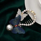 Flyshadow New Headwear Temperament Ball Hair Clip Hand-Embroidered Butterfly Pearl Ponytail Clip Headdress Head Buckle Accessories