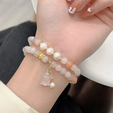 Flyshadow Sweet Stone Beaded Bracelet for Women Beautiful Two-round Jade Fashionable Accessory for Daily Wear Ins Style Fine Jewelry Gifts