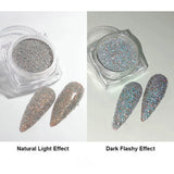 Flyshadow 1Box Silver Laser Semi-Solid Magic-Mirror Nail Powder Metallic Holographic Glitter Mirror Nails Dust Gel Polish Chrome Decoratio