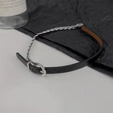 Flyshadow Kpop Black Leather Choker Stainless Steel Cuban Clavicle Chain Collar For Women New Goth Ladies Jewelry Wholesale