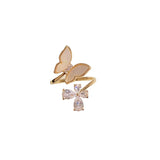 Flyshadow Elegant and Luxurious Shell Butterfly Ring Design Simple and Trendy Diamond Inlay Super Sparkling Opening Ring for Women