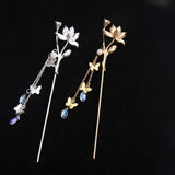 Flyshadow Vintage Chinese Lotus Tassel Hairpin Plate Hair Ornament Hanfu Headwear Palace Style Hairpin Ancient Style Flower Pearl Hairpin