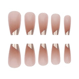 Flyshadow 24pcs Fake Nails French Ballet Nail With Solid Color Gold Edge False Nails Press On Nails Waterproof Faux Fingernails