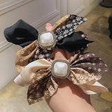 Flyshadow Diamond-Studded Pearl Floral Bow Bow Large Intestine Hair Ring  Super Fairy Headdress Girl Sweet Heart Hair Accessories